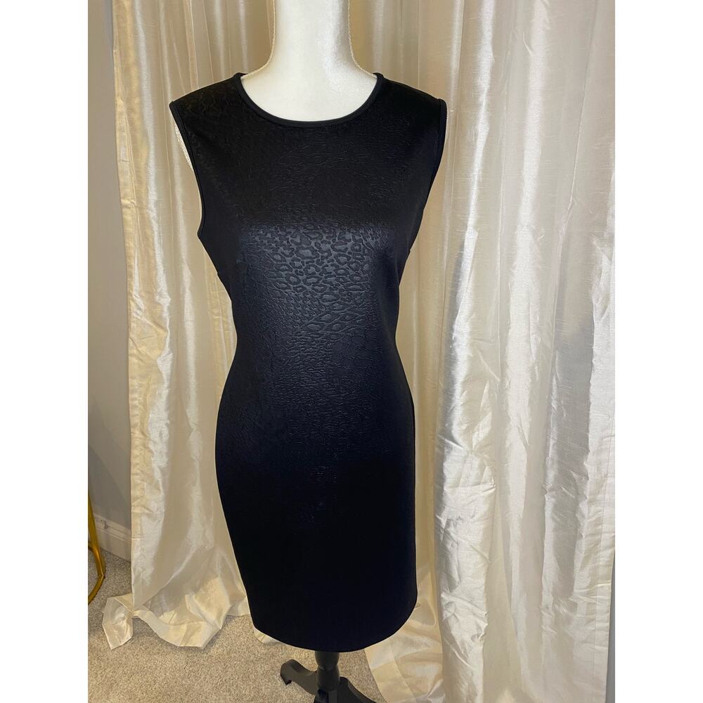 Calvin Klein Black Scuba Animal Print Dress Flattering Office or Party Dress